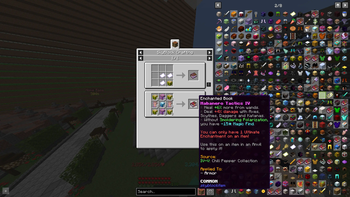 Firmament recipe viewer displaying SkyBlock item recipes with full tooltip information and collection tracking in-game